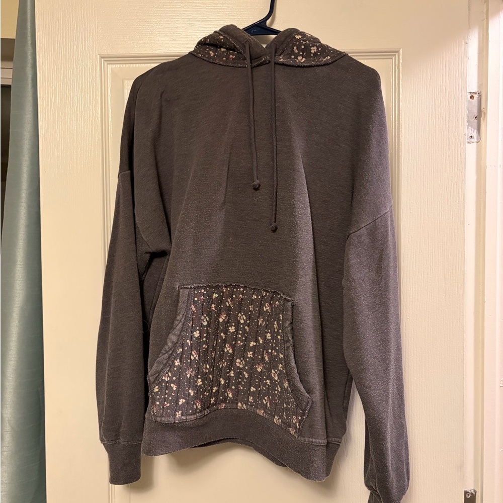 Lucky Brand Gray Hoodie with Floral Accents